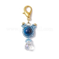 Ciondolo con perline di semi di vetro e occhio di tigre naturale con decorazione a forma di gatto&nbsp;HJEW-MZ00157-04