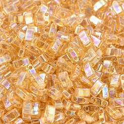 MIYUKIハーフティラビーズ  日本製シードビーズ  2の穴  （htl251)透明ライトトパーズab  5x2.3x1.9mm  穴：0.8mm  約250個/10g&nbsp;X-SEED-J020-HTL0251