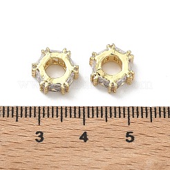 Perline europee esagonali in ottone con zirconi cubici trasparenti&nbsp;KK-D228-06G