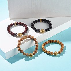 Bracelet extensible en perles rondes en bois naturel&nbsp;BJEW-JB07130