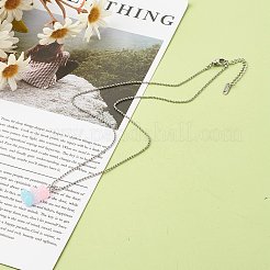 304ステンレススチールボールチェーンネックレス  不透明な樹脂ペンダント付き  クマ  ミックスカラー  46x0.15cm&nbsp;NJEW-JN03563