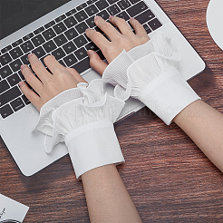 2本シフォン指なしオーバースリーブ  女性のためのプラスチックボタン付きレースコードリストバンド  ホワイト  内径：2~2-3/8インチ（5.2~6cm）&nbsp;AJEW-WH0248-45A