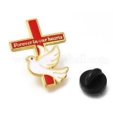 Für immer in unseren Herzen – Emaille-Anstecknadeln mit Kreuz und Taube&nbsp;AL-CBA78D1-01G