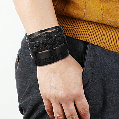 1 Beutel mit verschiedenen verstellbaren Armbändern aus geflochtenem PU-Leder in unterschiedlichen Stilen für Damen und Herren&nbsp;BJEW-CL0001-47C