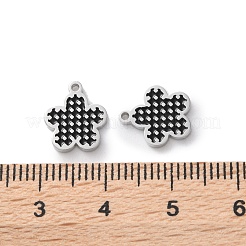 304ステンレススチールエナメルチャーム  ステンレス鋼色  花のチャーム  ブラック  11x10x1.5mm  穴：1mm&nbsp;STAS-M102-18P-01