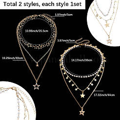 2 шт. 2 стиля подвеска из сплава со звездой 3 слоя ожерелья для женщин&nbsp;NJEW-SC0001-55