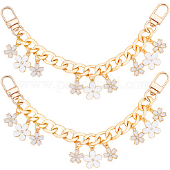 2 pz lega smaltata fiore bianco pendente catena in alluminio borsa catene decorative&nbsp;HJEW-BBC0001-36