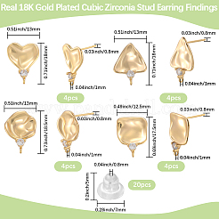 16 шт. 4 стиля латунных сережек-гвоздиков с микропаве из кубического циркония&nbsp;KK-BBC0018-64