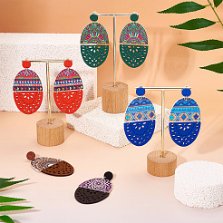 7 пара деревянных сережек-гвоздиков 7 стилей&nbsp;EJEW-TA0001-51