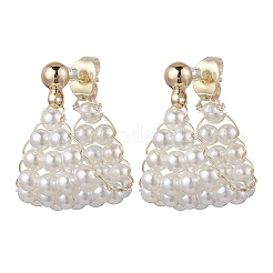 Круглые серьги-кольца из латунной ракушки с жемчугом EJEW-TA00619