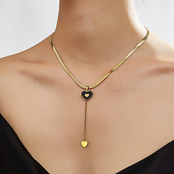 Collar con colgante de borla de corazón negro elegante de acero inoxidable 201 esmaltado para mujer&nbsp;MU3610