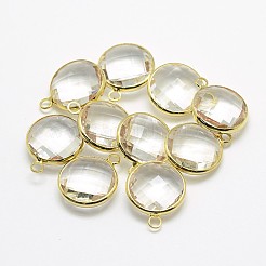 金色のトーンの真鍮ガラスペンダント  フラットラウンド  ミックスカラー  12x9x5mm  穴：2mm&nbsp;X-GLAA-J018A-G