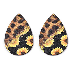 Gros pendentifs en bois imprimé tournesol simple face&nbsp;WOOD-TAC0021-01D