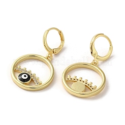 Evil Eye リアル 18K ゴールドメッキ真鍮ダングル レバーバック イヤリング  エナメル質とキュービックジルコニア付き  ブラック  33.5x18.5mm&nbsp;EJEW-Q797-09G-03