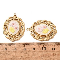 304ステンレススチールと布刺繍のペンダント  オーバル フラワーチャーム付き  イオンプレーティング（ip）  長持ちメッキ  18KGP本金メッキ  ミスティローズ  33.5x25x3.5mm  穴：1.9mm&nbsp;FB-CBAFBAF-12G-03