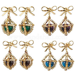 Pendientes colgantes con lazo de ojo de tigre natural&nbsp;EJEW-MZ00348
