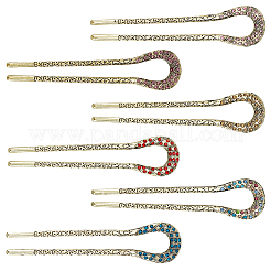 6 шт. 6-цветные винтажные заколки для волос со стразами из сплава&nbsp;OHAR-CY0001-06