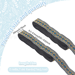 エスニックスタイルのポリエステルリボン2ロール  ジャカードひし形リボン  チロリアンリボン  ドジャーブルー  3/4インチ（20mm）  約7.66ヤード（7m）/ロール&nbsp;OCOR-GO0001-30A