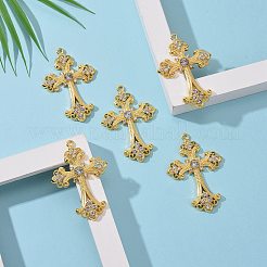 合金ラインストーンクロスビッグペンダント  鉛フリー＆カドミウムフリー＆ニッケルフリー  ゴールドカラー  75x50x7mm  穴：3.5mm&nbsp;LS-ALRI-1475-G-NR