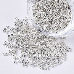 Perline di semi di vetro di grado 11/0, cilindro, dimensione uniforme del seme, colori metallici, argento, 1.5x1mm, Foro: 0.5 mm, circa 20000pcs/scatola