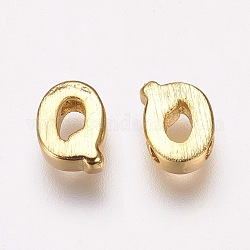 Brass Charms, Real 18K Gold Plated, Letter.Q, 6x4.5x2mm, Hole: 1mm
