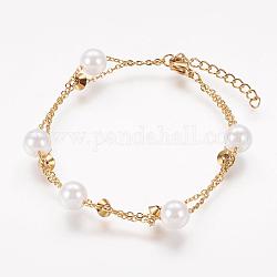 Bracelets en 304 acier inoxydable, avec perles de nacre acrylique, or, 6-7/8 pouce (175 mm)