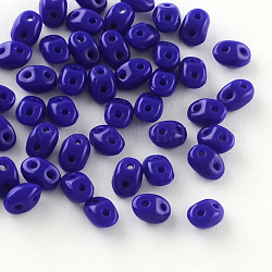Perles de rocaille avec 2 trou, Perles de verre tchèques, bleu moyen, 5x3.5x3mm, Trou: 0.5mm, environ 650 pcs / sachet 