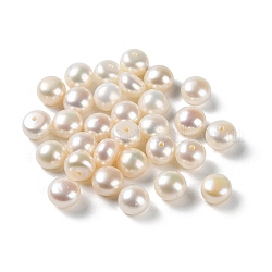 Perle coltivate d'acqua dolce perla naturale, mezzo forato, tondo, grado 3 un, bianco floreale, 6.5~7x4.5~5mm, Foro: 0.8 mm