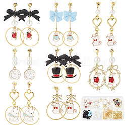 SUNNYCLUE DIY Easter Rabbit Earring Making Kit, Including Clock & Rabbit & Bowknot & Garland Alloy Enamel Pendants & Link Connectors, Glass Pearl Beads, Brass Cable Chains & Post Earring Findings, Mixed Color