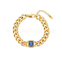 Bracelets à maillons rectangles en zircone cubique, avec chaînes à maillons cubains en acier inoxydable doré, bleu, 7-1/8 pouce (18 cm)