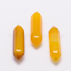 Perles d'agate jaune naturelle à facettes teintes pour la fabrication de pendentifs enroulés de fil, pierres de guérison, baguette magique de thérapie de méditation d'équilibrage d'énergie de reiki, pas de trous / non percés, point double terminé, jaune, 30x9x9mm