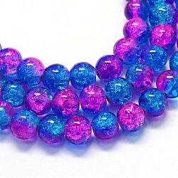 Baking Painted Transparent Crackle Glass Round Bead Strands, Royal Blue, 12~12.5mm, Hole: 1.5mm, about 70pcs/strand, 31.8 inch