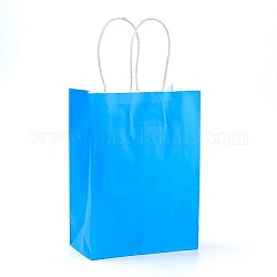 Sacs en papier kraft de couleur pure, sacs-cadeaux, sacs à provisions, avec poignées en ficelle de papier, rectangle, Dodger bleu, 15x11x6 cm