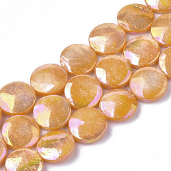 Chapelets de perles en coquille d'eau douce , de couleur plaquée ab , teinte, plat rond, orange foncé, 10~11.5x3~4mm, Trou: 1mm, 34 pcs / chapelet, 15.15 pouce