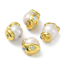 Perline di pepite di perle keshi naturali barocche, con accessori in ottone placcato a cremagliera e giada naturale tinta, placcato di lunga durata, oro, 17~21x15~17x14~17mm, Foro: 0.7 mm