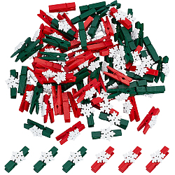 Craspire 100 Stück 2 Farben gefärbte Bastelklammern aus Holz, Weihnachten Schneeflocke, Mischfarbe, 36x18x12 mm, 50 Stk. je Farbe