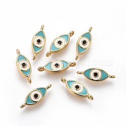 Brass Enamel Links, Long-Lasting Plated, Eye, Colorful, Real 18K Gold Plated, 5x13.5x2mm, Hole: 1mm