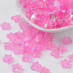 Eco-Friendly Transparent Acrylic Beads, Star, Pink, AB Color, about 10mm in diameter, 4mm thick, hole:1.5mm. about 2140pcs/500g