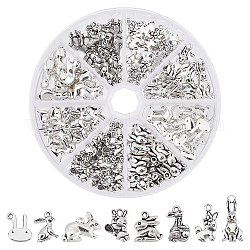 CHGCRAFT 115Pcs 8 Style Tibetan Rabbit Charms Antique Silver Rabbit Charms Rabbit Alloy Pendants For DIY Necklace Bracelet Jewelry Making Accessory Length 0.47Inch 0.98Inch, Antique Silver