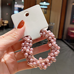 Haarschmuck aus ABS-Imitat, mit Perlen umwickelt, elastisch, für Mädchen oder Frauen, auch als Armbänder, Flamingo, 60 mm