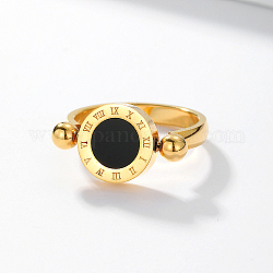 Anello in ottone con numeri romani, anello con sigillo rotondo piatto, oro, diametro interno: 19mm