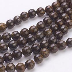 Natur Bronzit Perlen Stränge, Runde, Kokosnuss braun, Größe: ca. 8mm Durchmesser, Bohrung: 1 mm, 52 Stk. / Strang, 15.7 Zoll