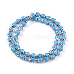 Tibetische Stil Perlen, mit Messing, synthetische Türkis, Kolumne, Antik Silber Farbe, Deep-Sky-blau, 15x11 mm, Bohrung: 1 mm, ca. 50 Stk. / Strang, 27.16 Zoll (69 cm)