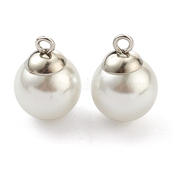 304 charms in acciaio inox, con perle di plastica bianca imitazione perla, colore acciaio inossidabile, 14x10mm, Foro: 1.6 mm