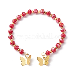 Braccialetti rotondi con perline di vetro, con ciondoli a farfalla in ottone dorato, rosso, diametro interno: 2-1/8 pollice (5.5 cm)