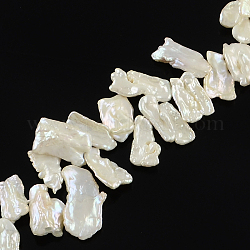 Natural Baroque Pearl Keshi Pearl Beads Strands, Cultured Freshwater Pearl, Nuggets, Antique White, 16~30x10~18mm, Hole: 0.8mm, about 46pcs/strand, 15.75 inch