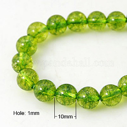 Granos de cristal de cuarzo natural hebras, redondo, teñido y climatizada, verde césped, 10mm, agujero: 1 mm, aproximamente 19 pcs / cadena, 7.6 pulgada