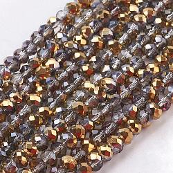Chapelets de perles en rondelles facettées en verre électrolytique, demi-plaqué, or, 3x2mm, Trou: 1mm, Environ 165~169 pcs/chapelet, 15~16 pouce (38~40 cm)