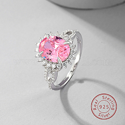 Ovaler verstellbarer Ring aus rhodiniertem Sterlingsilber, mit rosa Zirkonia, mit 925 Stempel, Platin Farbe, uns Größe 7 (17.3mm)
