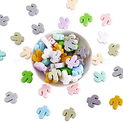 60Pcs Cactus Silicone Focal Beads Colorful Large Hole Loose Spacer Beads Silicone Beads for DIY Necklace Bracelet Earrings Keychain Craft Jewelry Making, Mixed Color, 29x23x8mm, Hole: 2mm